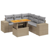 6 Piece Garden Sofa Set with Cushions Beige Poly Rattan - Front View