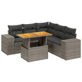 6 Piece Garden Sofa Set with Cushions Grey Poly Rattan - Front View
