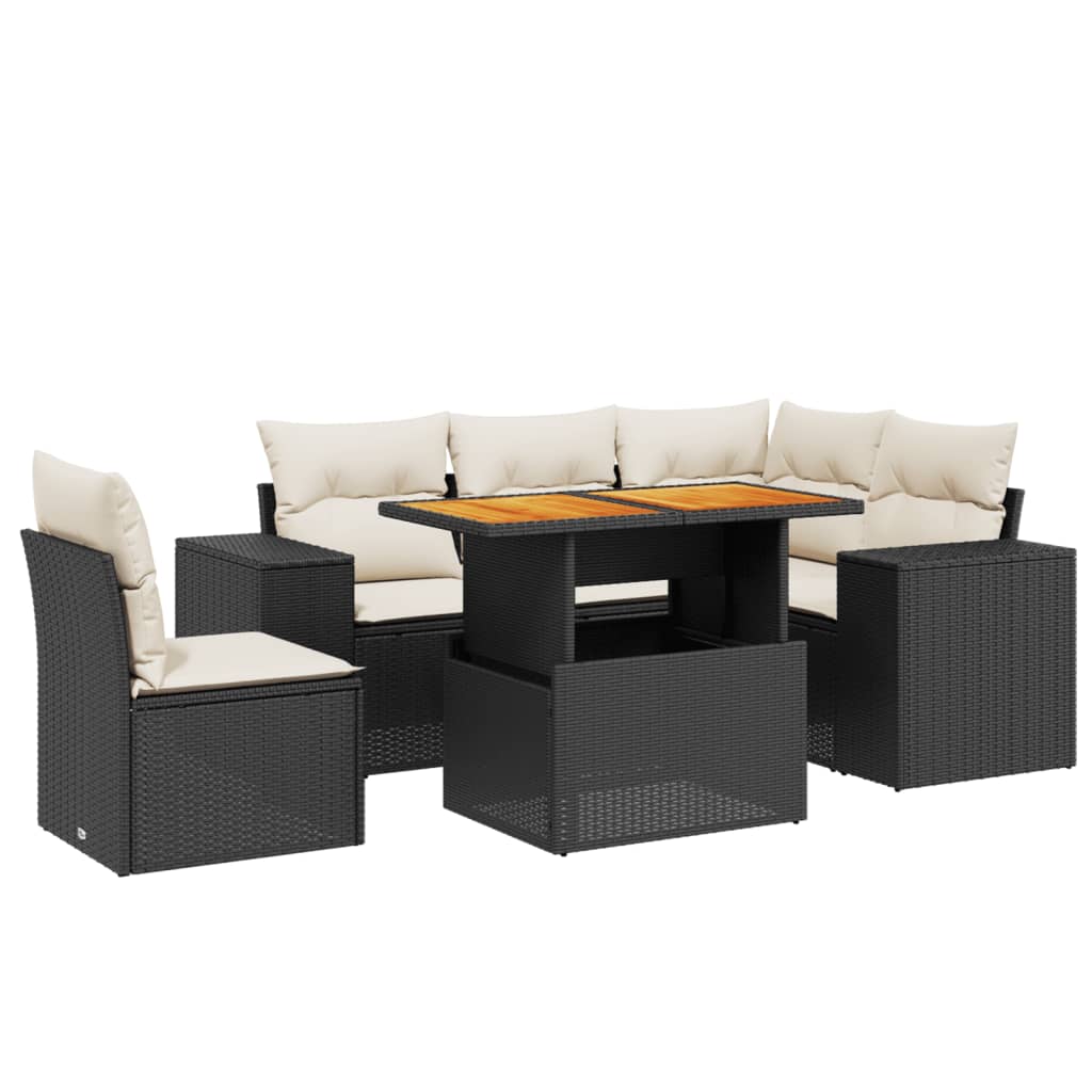 6 Piece Garden Sofa Set with Cushions Black Poly Rattan