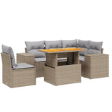 6 Piece Garden Sofa Set with Cushions Beige Poly Rattan - Front View