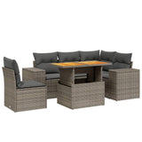 6 Piece Garden Sofa Set with Cushions Grey Poly Rattan - Front View