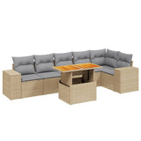 7 Piece Garden Sofa Set with Cushions Beige Poly Rattan - Front View