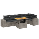 7 Piece Garden Sofa Set with Cushions Grey Poly Rattan - Front View