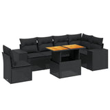 7 Piece Garden Sofa Set with Cushions Black Poly Rattan - Front View