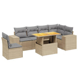 7 Piece Garden Sofa Set with Cushions Beige Poly Rattan - Front View