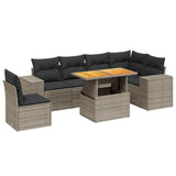 7 Piece Garden Sofa Set with Cushions Grey Poly Rattan - Front View