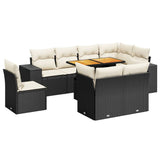 9 Piece Garden Sofa Set with Cushions Black Poly Rattan - Front View