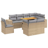 9 Piece Garden Sofa Set with Cushions Beige Poly Rattan - Front View
