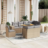 9 Piece Garden Sofa Set with Cushions Beige Poly Rattan