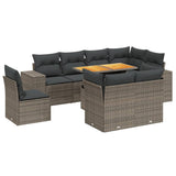 9 Piece Garden Sofa Set with Cushions Grey Poly Rattan - Front View