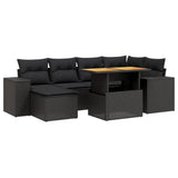 7 Piece Garden Sofa Set with Cushions Black Poly Rattan