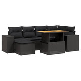 7 Piece Garden Sofa Set with Cushions Black Poly Rattan - Front View