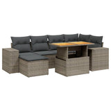 7 Piece Garden Sofa Set with Cushions Grey Poly Rattan - Front View