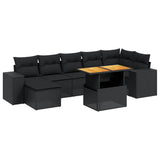 8 Piece Garden Sofa Set with Cushions Black Poly Rattan - Front View