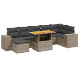 8 Piece Garden Sofa Set with Cushions Grey Poly Rattan - Front View