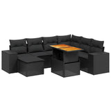 8 Piece Garden Sofa Set with Cushions Black Poly Rattan - Front View