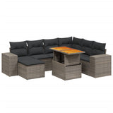 8 Piece Garden Sofa Set with Cushions Grey Poly Rattan - Front View