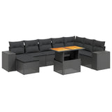 9 Piece Garden Sofa Set with Cushions Black Poly Rattan - Front View