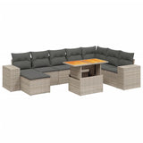 9 Piece Garden Sofa Set with Cushions Grey Poly Rattan - Front View