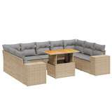 10 Piece Garden Sofa Set with Cushions Beige Poly Rattan - Front View