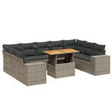 10 Piece Garden Sofa Set with Cushions Grey Poly Rattan - Front View