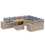 10 Piece Garden Sofa Set with Cushions Beige Poly Rattan - Front View