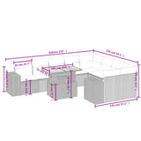 10 Piece Garden Sofa Set with Cushions Grey Poly Rattan - Side View