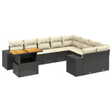 10 Piece Garden Sofa Set with Cushions Black Poly Rattan - Front View