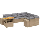 10 Piece Garden Sofa Set with Cushions Beige Poly Rattan - Front View