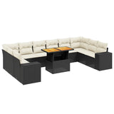 11 Piece Garden Sofa Set with Cushions Black Poly Rattan - Front View