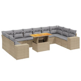 11 Piece Garden Sofa Set with Cushions Beige Poly Rattan - Front View