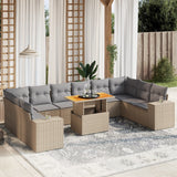 11 Piece Garden Sofa Set with Cushions Beige Poly Rattan