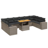 11 Piece Garden Sofa Set with Cushions Grey Poly Rattan - Front View