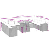 11 Piece Garden Sofa Set with Cushions Grey Poly Rattan - Side View