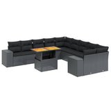 11 Piece Garden Sofa Set with Cushions Black Poly Rattan - Front View