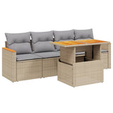 5 Piece Garden Sofa Set with Cushions Beige Poly Rattan - Front View