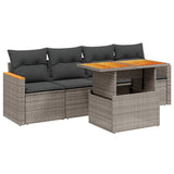5 Piece Garden Sofa Set with Cushions Grey Poly Rattan - Front View