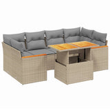 7 Piece Garden Sofa Set with Cushions Beige Poly Rattan - Front View