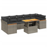 8 Piece Garden Sofa Set with Cushions Grey Poly Rattan - Front View