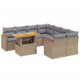9 Piece Garden Sofa Set with Cushions Beige Poly Rattan - Front View