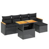 6 Piece Garden Sofa Set with Cushions Black Poly Rattan - Front View
