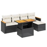 6 Piece Garden Sofa Set with Cushions Black Poly Rattan - Front View
