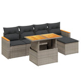 6 Piece Garden Sofa Set with Cushions Grey Poly Rattan - Front View