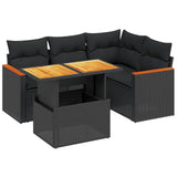 5 Piece Garden Sofa Set with Cushions Black Poly Rattan - Front View