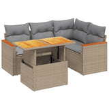 5 Piece Garden Sofa Set with Cushions Beige Poly Rattan