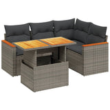 5 Piece Garden Sofa Set with Cushions Grey Poly Rattan - Front View