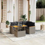 5 Piece Garden Sofa Set with Cushions Grey Poly Rattan