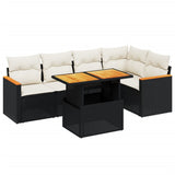 6 Piece Garden Sofa Set with Cushions Black Poly Rattan - Front View