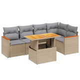 6 Piece Garden Sofa Set with Cushions Beige Poly Rattan - Front View