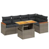 6 Piece Garden Sofa Set with Cushions Grey Poly Rattan